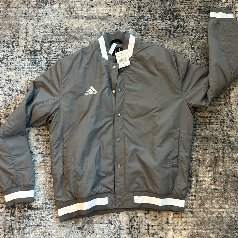 Adidas NWT Men’s Basecoach Baseball Jacket | color Gray Four/White | Size L